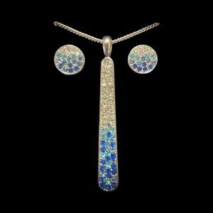 Brand New Silver & Blue Ombre Pendant with Matching Earrings| BNIB|